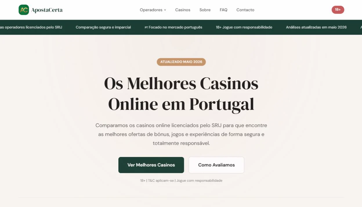 Scrolling preview of the ApostaCerta website