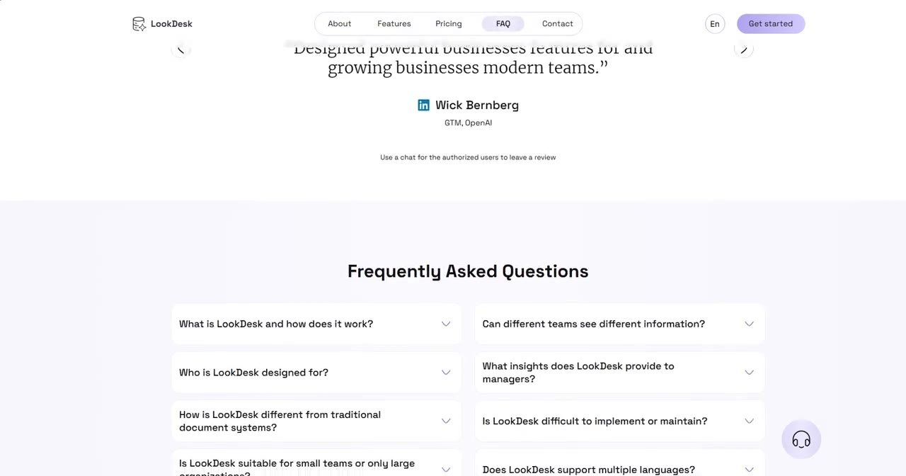 LookDesk FAQ section