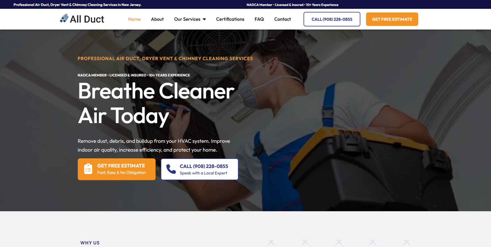 All Duct Clean homepage